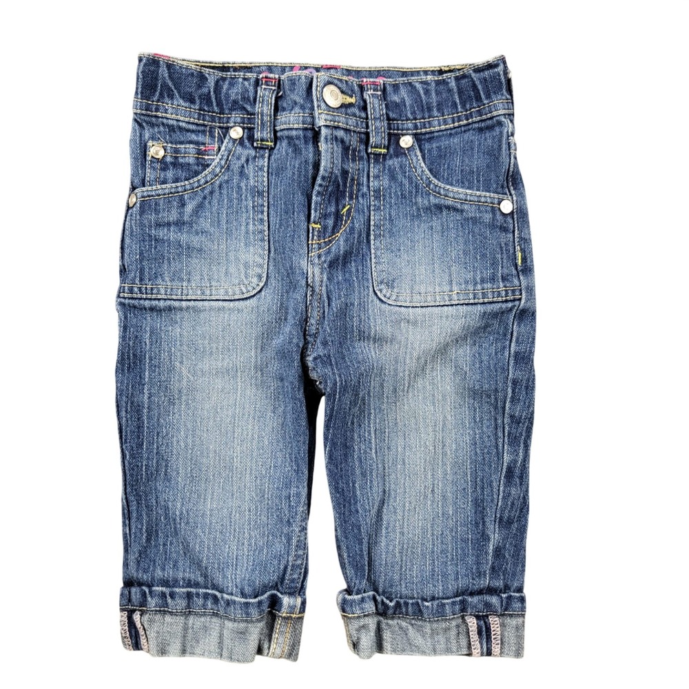 Levi's Toddler Girls Size 4T Jeans Y2K Rainbow Heart Embroidered Cuffed Denim